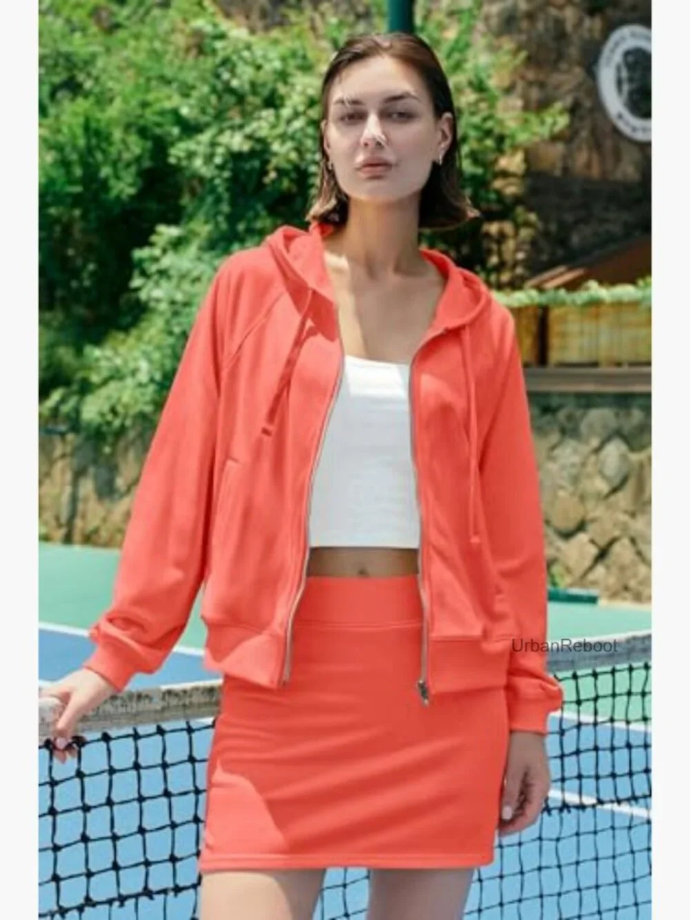 2 Piece Workout Set Zip Up Hoodie and Skirt Matching Lounge Set